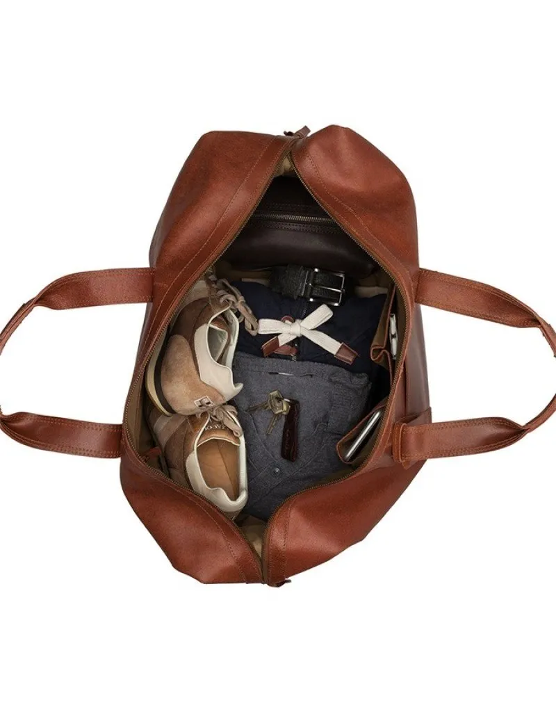 Basic Grosse Leder Reisetasche Weekender Cognac 
