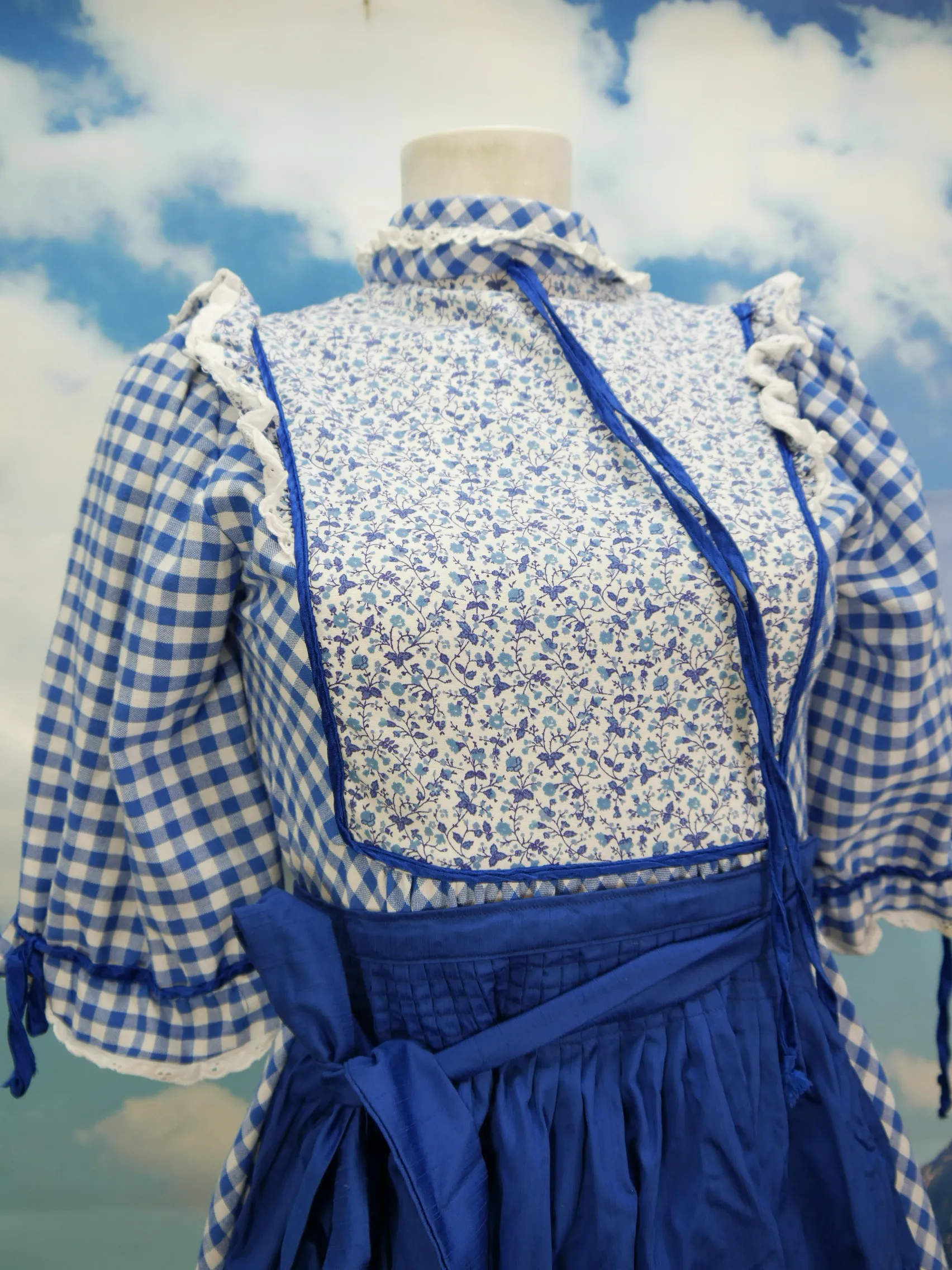Faszinierend Baumwolle kariert Blumen mit Volant süßes Dirndl mit Schürze Gr.38