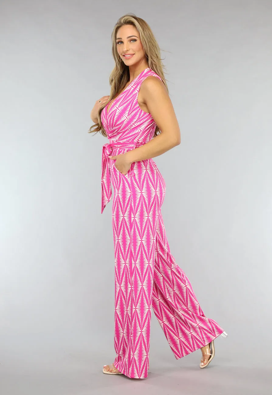 Fuchsia Print Jumpsuit mit Verzögerung und Stretch