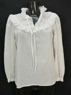 Gr.38 Trachtenbluse weiß Bluse Baumwollmischung mit Stickerei Rüschen TB8339