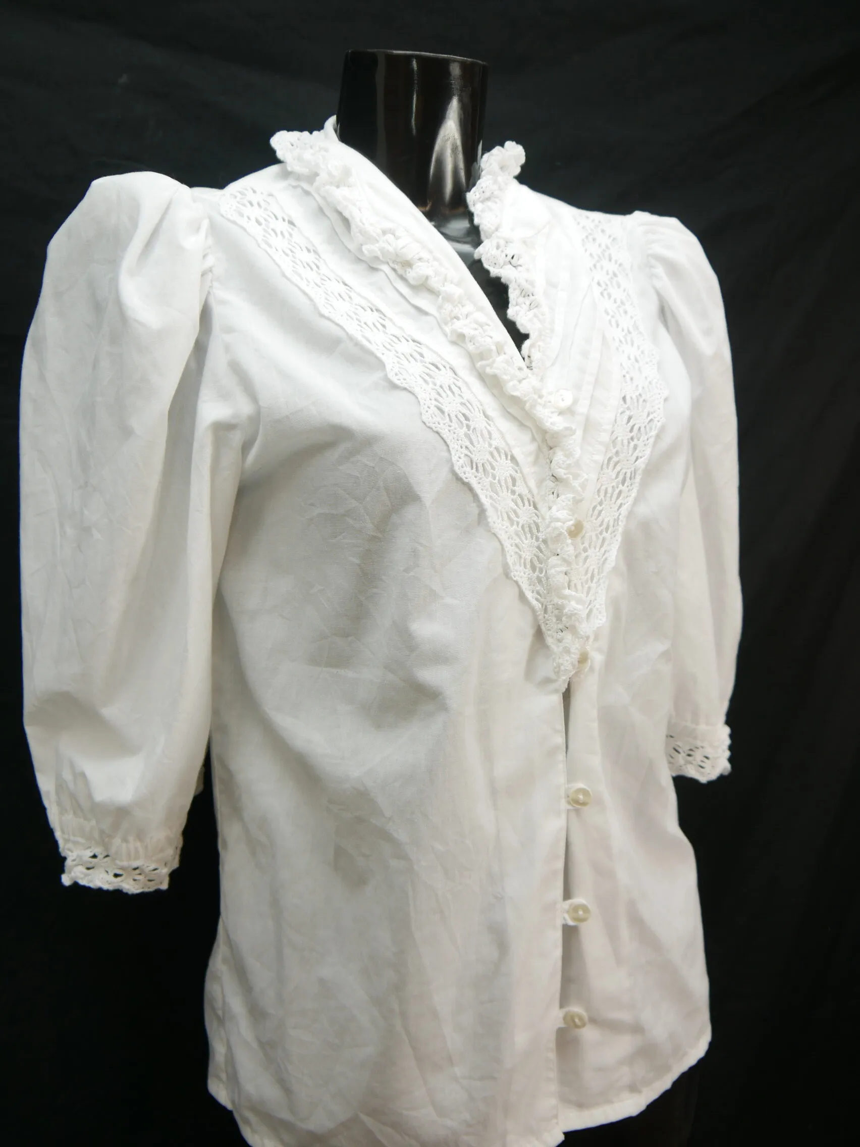 Gr.38 Trachtenbluse weiß Bluse für Dirndl Baumwollmischung mit Spitze TB8918