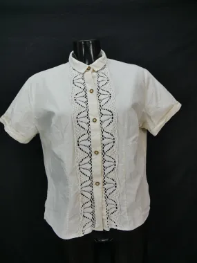 Gr.46 Trachtenbluse creme Bluse für Dirndl Baumwolle mit Häkelspitze TB9149