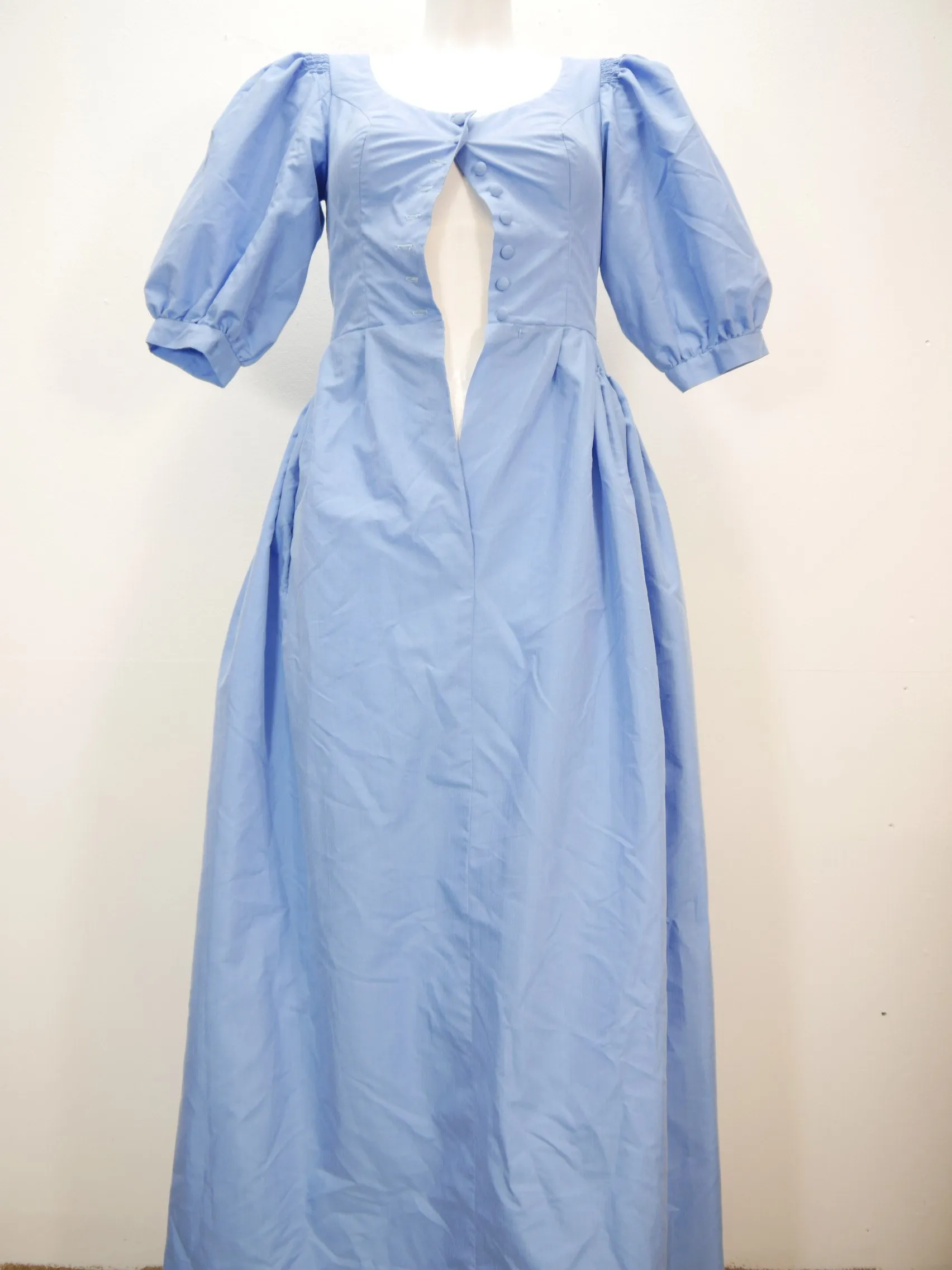 Handarbeit blau mit Wienernaht elegantes Dirndl ohne Schürze Trachtenkleid Gr.34