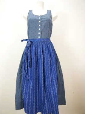 Handgenäht Baumwolle blau mit Blumen bedruckt tolles Dirndl mit Schürze Gr.42