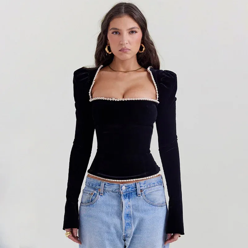 Heidi-Mode | Vintage Schwarze Samtbluse