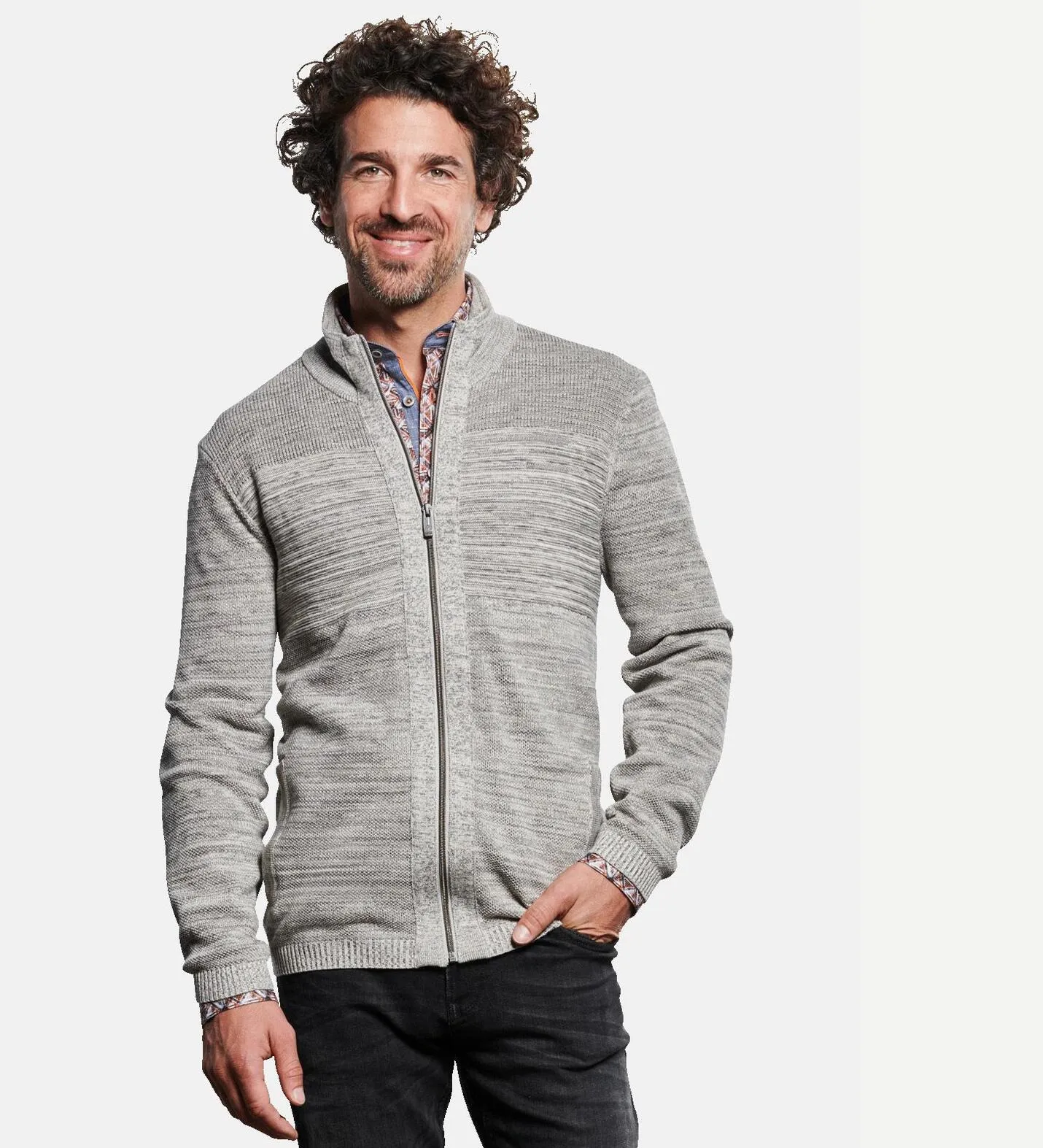 Herren engbers Strickjacke meliert in Grau kaufen 32418
