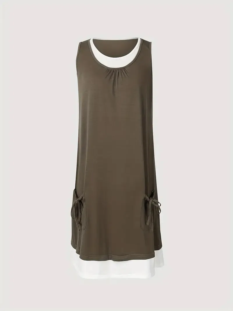 Lässiges Ärmelloses Rundhals-Top Kleid