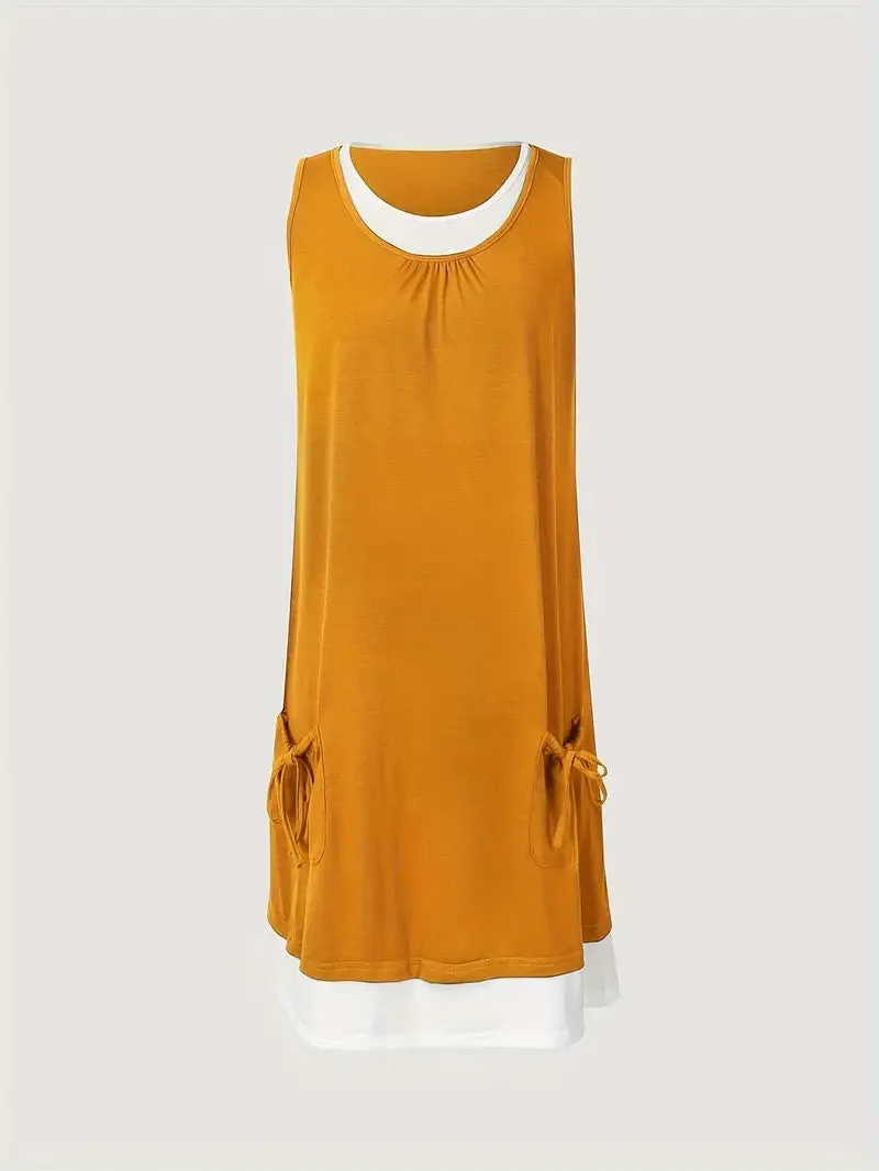 Lässiges Ärmelloses Rundhals-Top Kleid