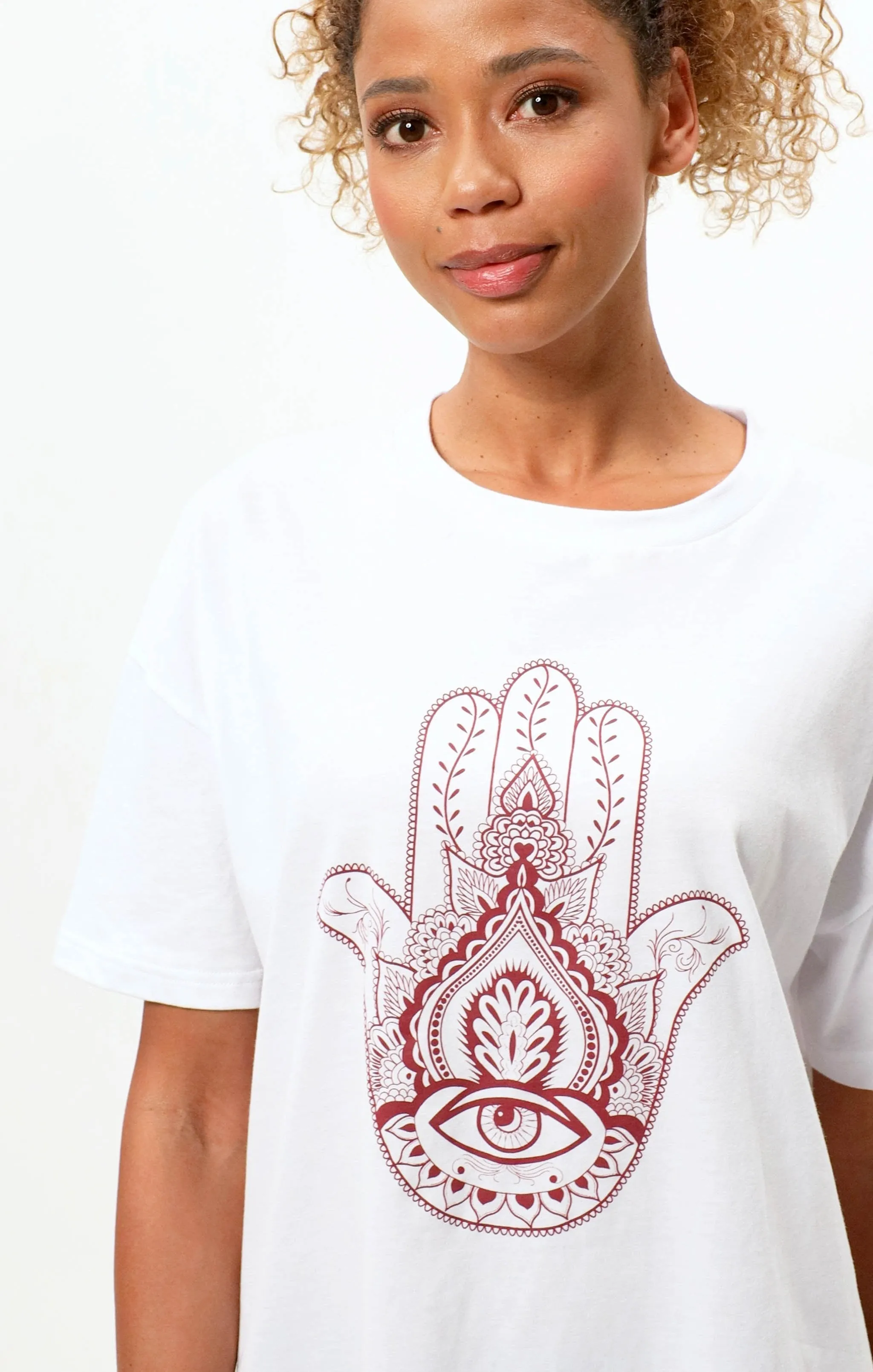 Soft Boyfriend T-Shirt Hamsa Bio Baumwolle - wei