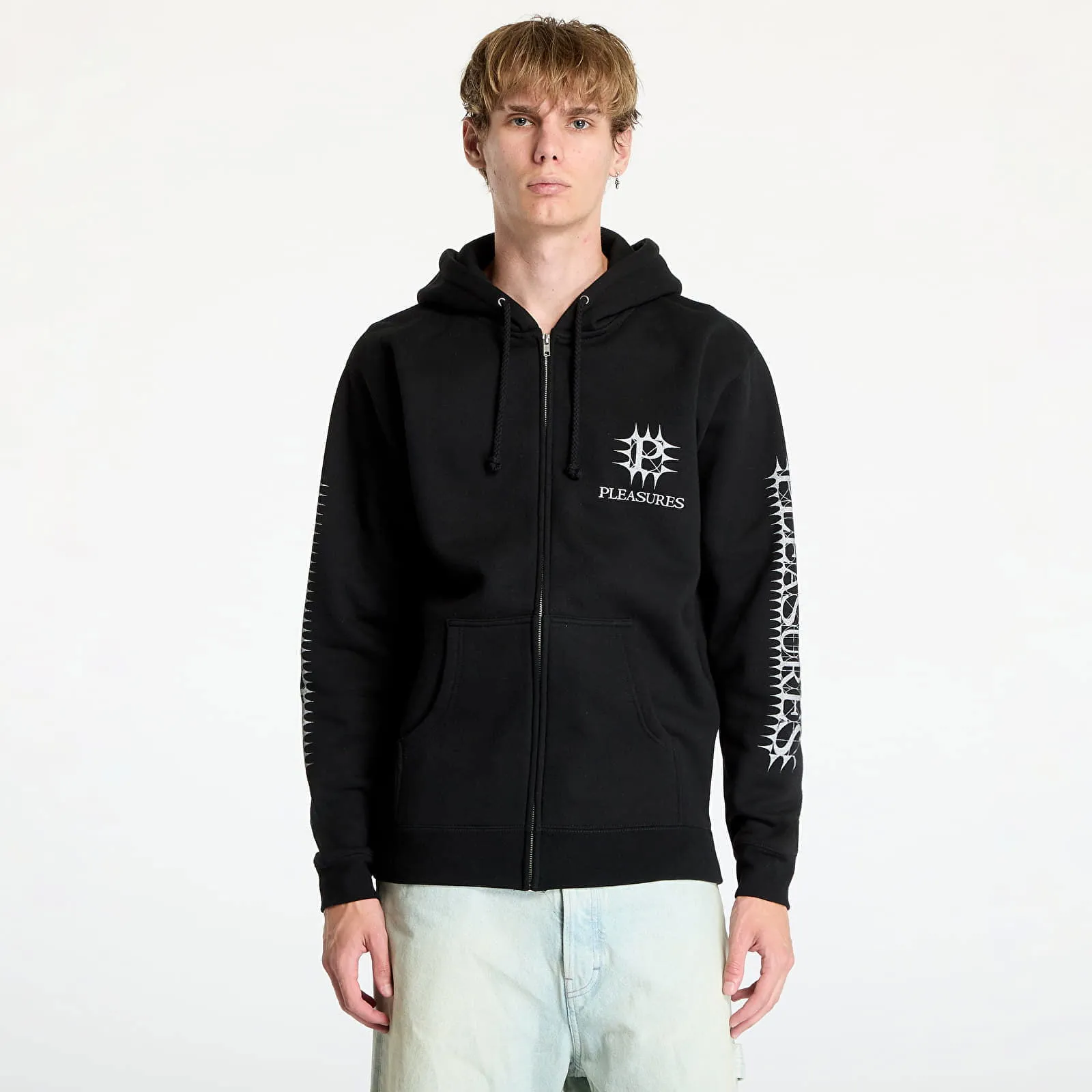 Sweatshirt Pleasures Spike Zip Hoodie Black P24F102 BLACK